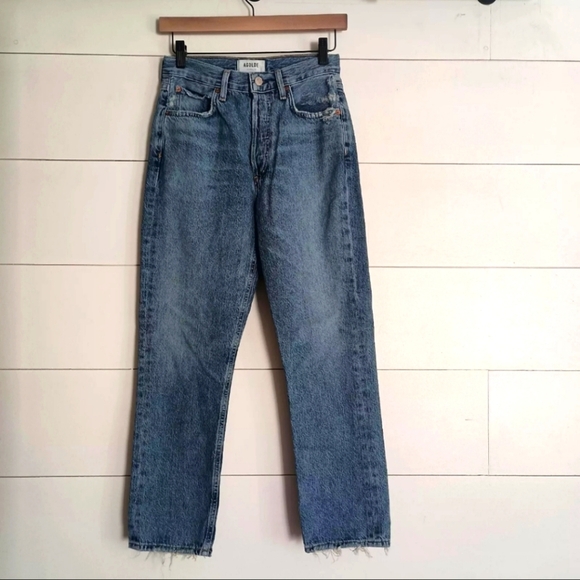 AGOLDE Riley High Rise Straight Jeans Button Fly Cropped Denim Size 25 - Picture 2 of 9